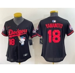 Women's Los Angeles Dodgers #18 Yoshinobu Yamamoto Black Hello Kitty Night 2025 World Series Champions Patch Stitched Baseball Jersey