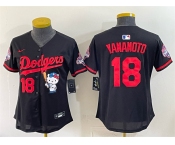 Women's Los Angeles Dodgers #18 Yoshinobu Yamamoto Black Hello Kitty Night 2025 World Series Champions Patch Stitched Baseball Jersey