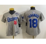 Women's Los Angeles Dodgers #18 Yoshinobu Yamamoto Grey 2025 World Series Patch Limited Stitched Baseball Jersey