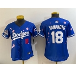 Women's Los Angeles Dodgers #18 Yoshinobu Yamamoto Royal 2025 World Series Champions Patch Tokyo Series Limited Stitched Baseball Jersey