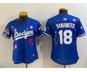 Women's Los Angeles Dodgers #18 Yoshinobu Yamamoto Royal 2025 World Series Champions Patch Tokyo Series Limited Stitched Baseball Jersey