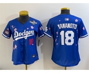Women's Los Angeles Dodgers #18 Yoshinobu Yamamoto Royal 2025 World Series Patch Tokyo Series Limited Stitched Baseball Jersey