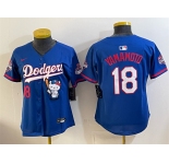 Women's Los Angeles Dodgers #18 Yoshinobu Yamamoto Royal Hello Kitty Night 2025 World Series Champions Patch Stitched Baseball Jersey