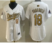 Women's Los Angeles Dodgers #18 Yoshinobu Yamamoto White 2025 Gold Collection Limited Stitched Jersey