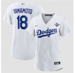 Women's Los Angeles Dodgers #18 Yoshinobu Yamamoto White 2025 World Series Home Cool Base Stitched Baseball Jersey