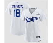 Women's Los Angeles Dodgers #18 Yoshinobu Yamamoto White 2025 World Series Home Cool Base Stitched Baseball Jersey