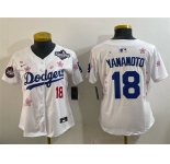 Women's Los Angeles Dodgers #18 Yoshinobu Yamamoto White 2025 World Series Patch Tokyo Series Limited Stitched Baseball Jersey