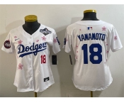 Women's Los Angeles Dodgers #18 Yoshinobu Yamamoto White 2025 World Series Patch Tokyo Series Limited Stitched Baseball Jersey
