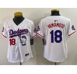 Women's Los Angeles Dodgers #18 Yoshinobu Yamamoto White Hello Kitty Night 2025 World Series Champions Patch Stitched Baseball Jersey
