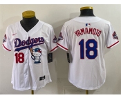Women's Los Angeles Dodgers #18 Yoshinobu Yamamoto White Hello Kitty Night 2025 World Series Champions Patch Stitched Baseball Jersey