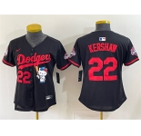 Women's Los Angeles Dodgers #22 Clayton Kershaw Black Hello Kitty Night 2025 World Series Champions Patch Stitched Baseball Jersey