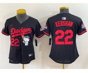 Women's Los Angeles Dodgers #22 Clayton Kershaw Black Hello Kitty Night 2025 World Series Champions Patch Stitched Baseball Jersey