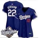 Women's Los Angeles Dodgers #22 Clayton Kershaw Royal 2025 World Series Limited Stitched Baseball Jersey