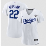 Women's Los Angeles Dodgers #22 Clayton Kershaw White 2025 World Series Home Cool Base Stitched Baseball Jersey