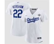 Women's Los Angeles Dodgers #22 Clayton Kershaw White 2025 World Series Home Cool Base Stitched Baseball Jersey