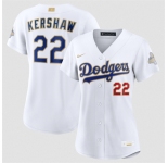 Women's Los Angeles Dodgers #22 Clayton Kershaw White 2026 Gold Collection Stadium Stitched Baseball Jersey