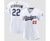 Women's Los Angeles Dodgers #22 Clayton Kershaw White 2026 Gold Collection Stadium Stitched Baseball Jersey
