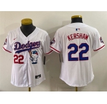 Women's Los Angeles Dodgers #22 Clayton Kershaw White Hello Kitty Night 2025 World Series Champions Patch Stitched Baseball Jersey