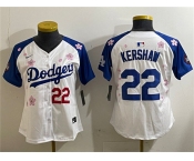 Women's Los Angeles Dodgers #22 Clayton Kershaw White Royal 2025 Tokyo Series Limited Stitched Baseball Jersey
