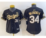 Women's Los Angeles Dodgers #34 Fernando Valenzuela Black Gold 2024 World Series With Fernando Patch Vapor Limited Stitched Baseball Jersey