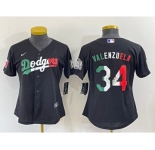 Women's Los Angeles Dodgers #34 Toro Valenzuela Mexico Black Cool Base Stitched Baseball Jersey