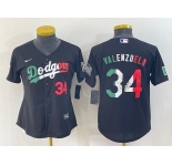 Women's Los Angeles Dodgers #34 Toro Valenzuela Mexico Number Black Cool Base Stitched Baseball Jersey