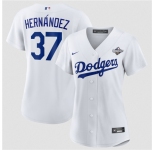 Women's Los Angeles Dodgers #37 Teoscar Hernández White 2025 World Series Home Cool Base Stitched Baseball Jersey