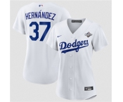 Women's Los Angeles Dodgers #37 Teoscar Hernández White 2025 World Series Home Cool Base Stitched Baseball Jersey