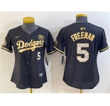 Women's Los Angeles Dodgers #5 Freddie Freeman Black Gold 2024 World Series With Fernando Patch Vapor Limited Stitched Baseball Jersey