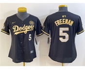 Women's Los Angeles Dodgers #5 Freddie Freeman Black Gold 2024 World Series With Fernando Patch Vapor Limited Stitched Baseball Jersey