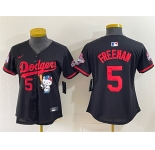 Women's Los Angeles Dodgers #5 Freddie Freeman Black Hello Kitty Night 2025 World Series Champions Patch Stitched Baseball Jersey