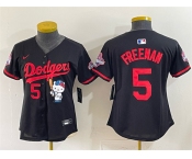 Women's Los Angeles Dodgers #5 Freddie Freeman Black Hello Kitty Night 2025 World Series Champions Patch Stitched Baseball Jersey