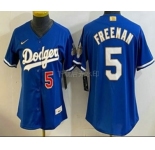 Women's Los Angeles Dodgers #5 Freddie Freeman Blue 2026 Gold Collection Stadium Jersey