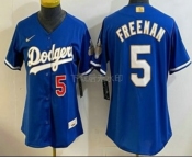 Women's Los Angeles Dodgers #5 Freddie Freeman Blue 2026 Gold Collection Stadium Jersey