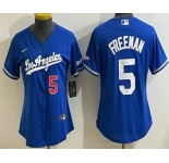 Women's Los Angeles Dodgers #5 Freddie Freeman Blue Alternate Stadium Jersey