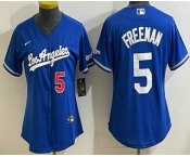 Women's Los Angeles Dodgers #5 Freddie Freeman Blue Alternate Stadium Jersey