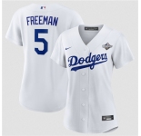 Women's Los Angeles Dodgers #5 Freddie Freeman White 2025 World Series Home Cool Base Stitched Baseball Jersey