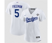 Women's Los Angeles Dodgers #5 Freddie Freeman White 2025 World Series Home Cool Base Stitched Baseball Jersey