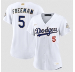 Women's Los Angeles Dodgers #5 Freddie Freeman White 2026 Gold Collection Stadium Stitched Baseball Jersey