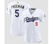 Women's Los Angeles Dodgers #5 Freddie Freeman White 2026 Gold Collection Stadium Stitched Baseball Jersey