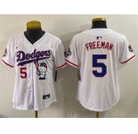 Women's Los Angeles Dodgers #5 Freddie Freeman White Hello Kitty Night 2025 World Series Champions Patch Stitched Baseball Jersey