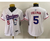 Women's Los Angeles Dodgers #5 Freddie Freeman White Hello Kitty Night 2025 World Series Champions Patch Stitched Baseball Jersey