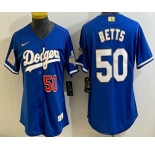 Women's Los Angeles Dodgers #50 Mookie Betts Blue 2026 Gold Collection Stadium Jersey