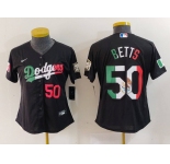 Women's Los Angeles Dodgers #50 Mookie Betts Number Mexico Black Cool Base Stitched Jersey