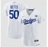 Women's Los Angeles Dodgers #50 Mookie Betts White 2025 World Series Home Cool Base Stitched Baseball Jersey