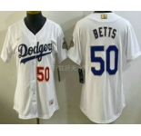 Women's Los Angeles Dodgers #50 Mookie Betts White 2026 Gold Collection Stadium Jersey