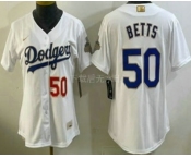 Women's Los Angeles Dodgers #50 Mookie Betts White 2026 Gold Collection Stadium Jersey