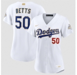 Women's Los Angeles Dodgers #50 Mookie Betts White 2026 Gold Collection Stadium Stitched Baseball Jersey