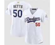 Women's Los Angeles Dodgers #50 Mookie Betts White 2026 Gold Collection Stadium Stitched Baseball Jersey