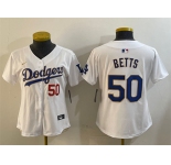 Womens Los Angeles Dodgers #50 Mookie Betts White Gold Home Limited Stitched Baseball Jersey